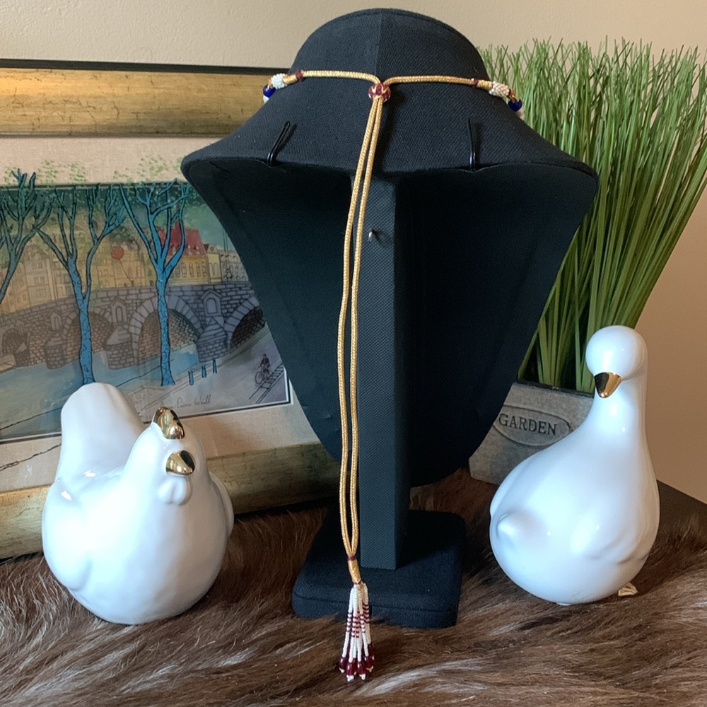 Vintage Belt - Blue White Daisy Flower beaded Retro 1970’s Vine Slide - Picture 10 of 14